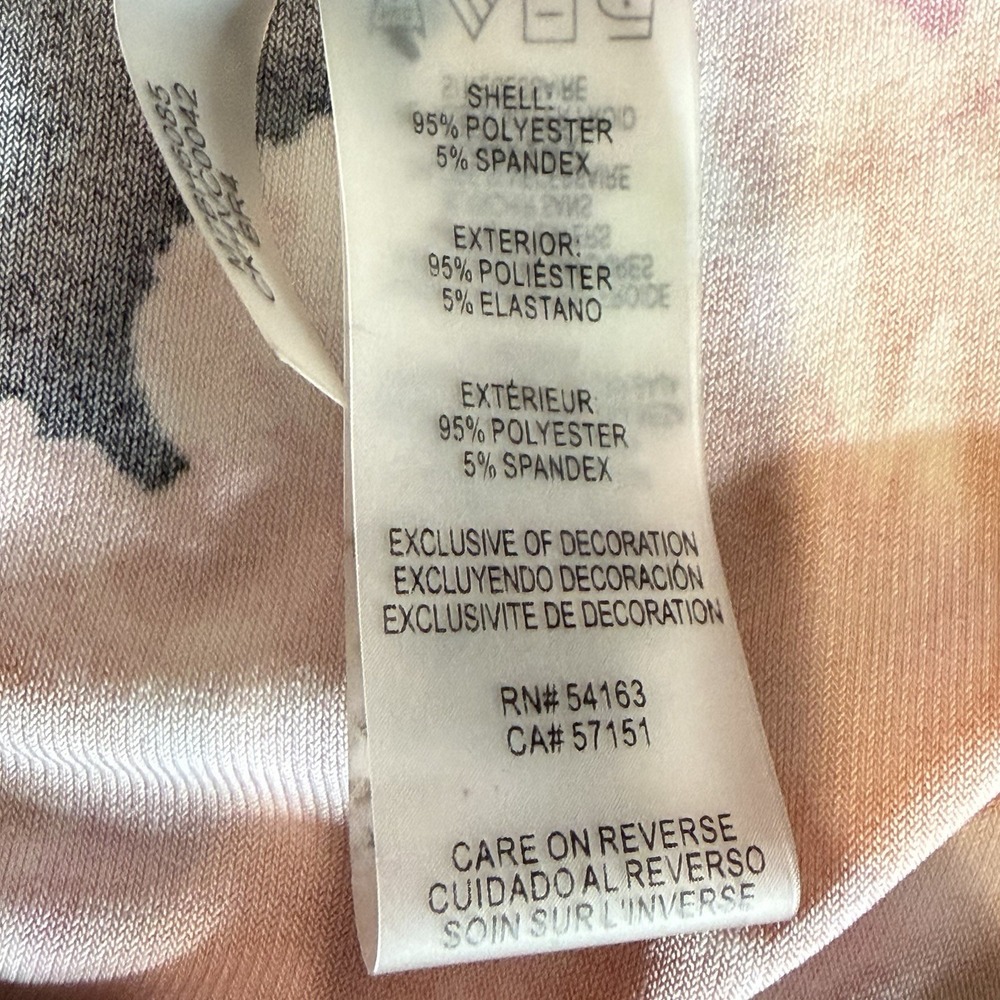 Calvin Klein Black Floral Top White Contrast Panels Gold Zip Stretch Blouse L‎ - Picture 9 of 10